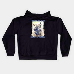 Watercolor Rat Traveling with Best Friend Blue Kids Hoodie